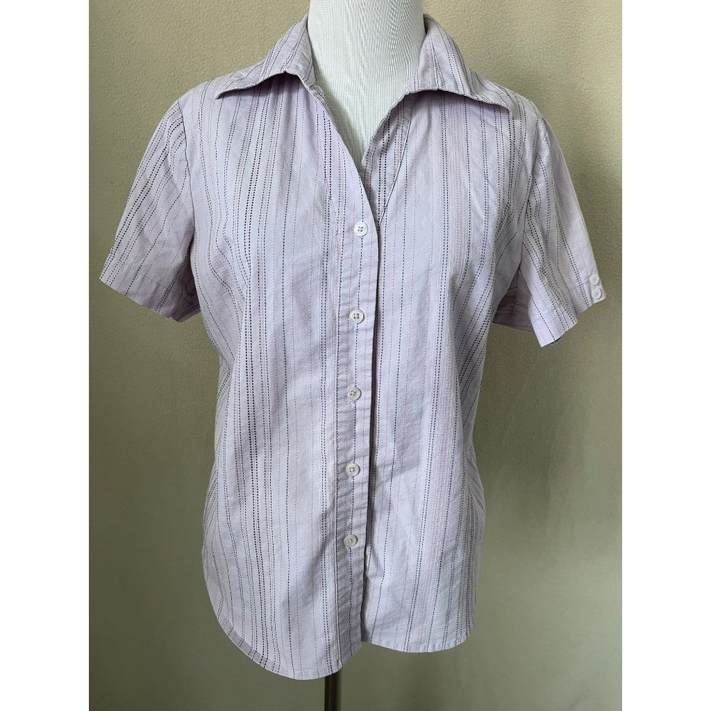 Hillard & Hanson Purple Embroidered Dot Striped Short Sleeve Button Down Shirt